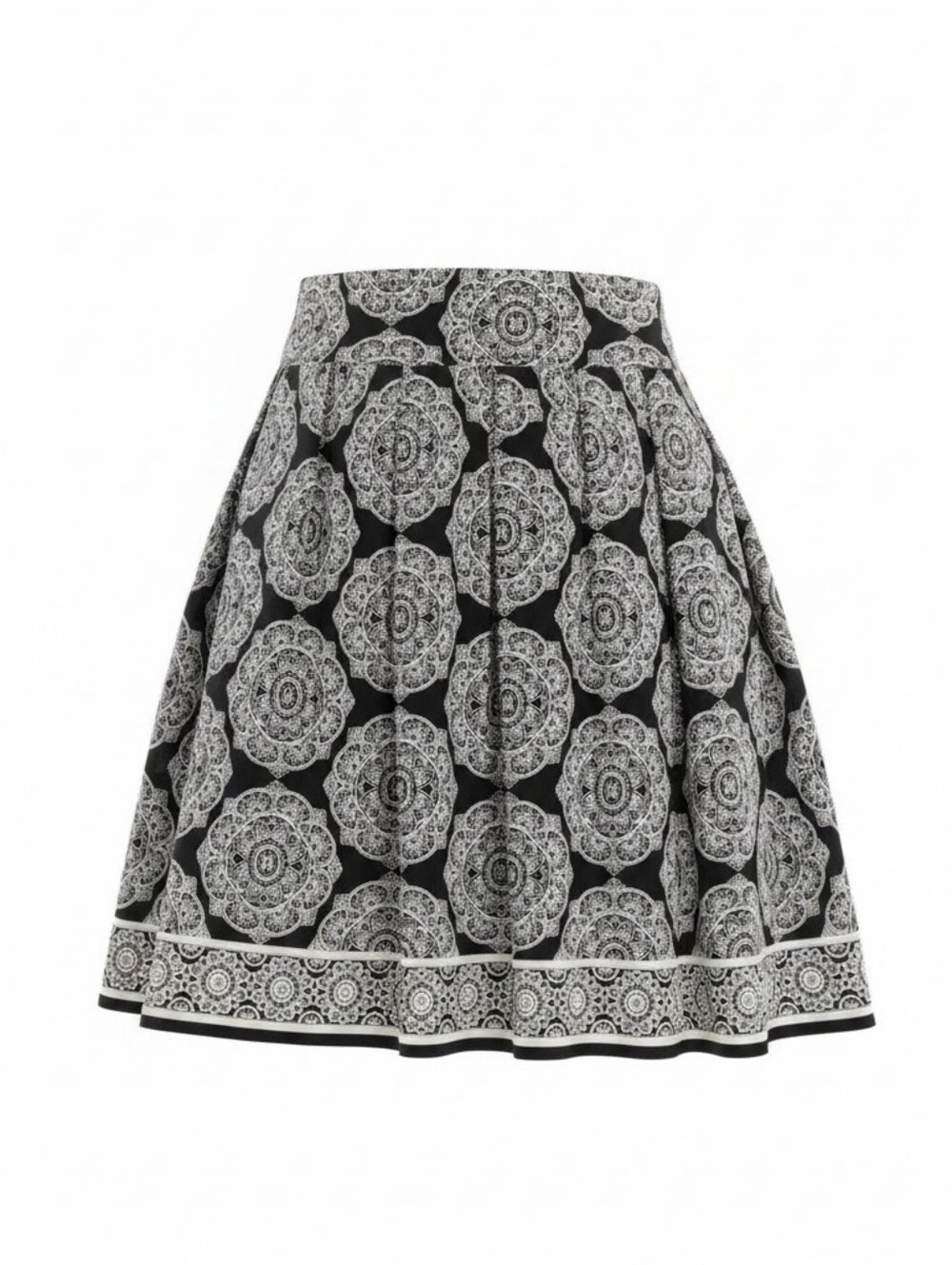 Womens White House Black Market Black & White Floral Medallion Skirt